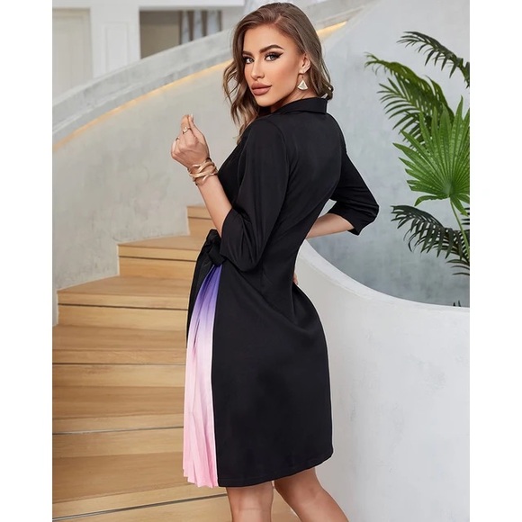 CHICME Blazer Ombré Pleated Wrap Knee Length Dress NWOT - Picture 3 of 15